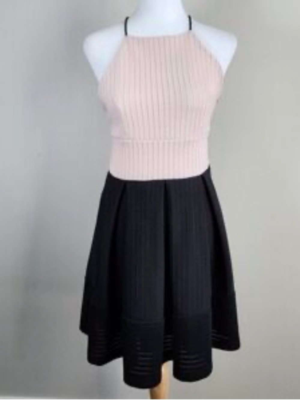 twik Blush Ribbed Halter Top with Black Pleated Midi Dress